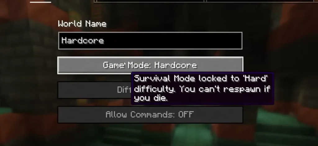 Hardcore Mode in Minecraft